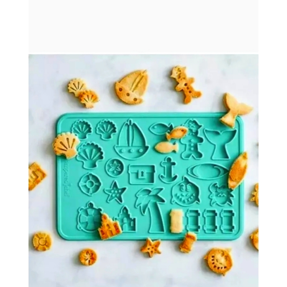 PAMPERED CHEF silicone SUMMER COOKIE MOLD teal 100183 NEW